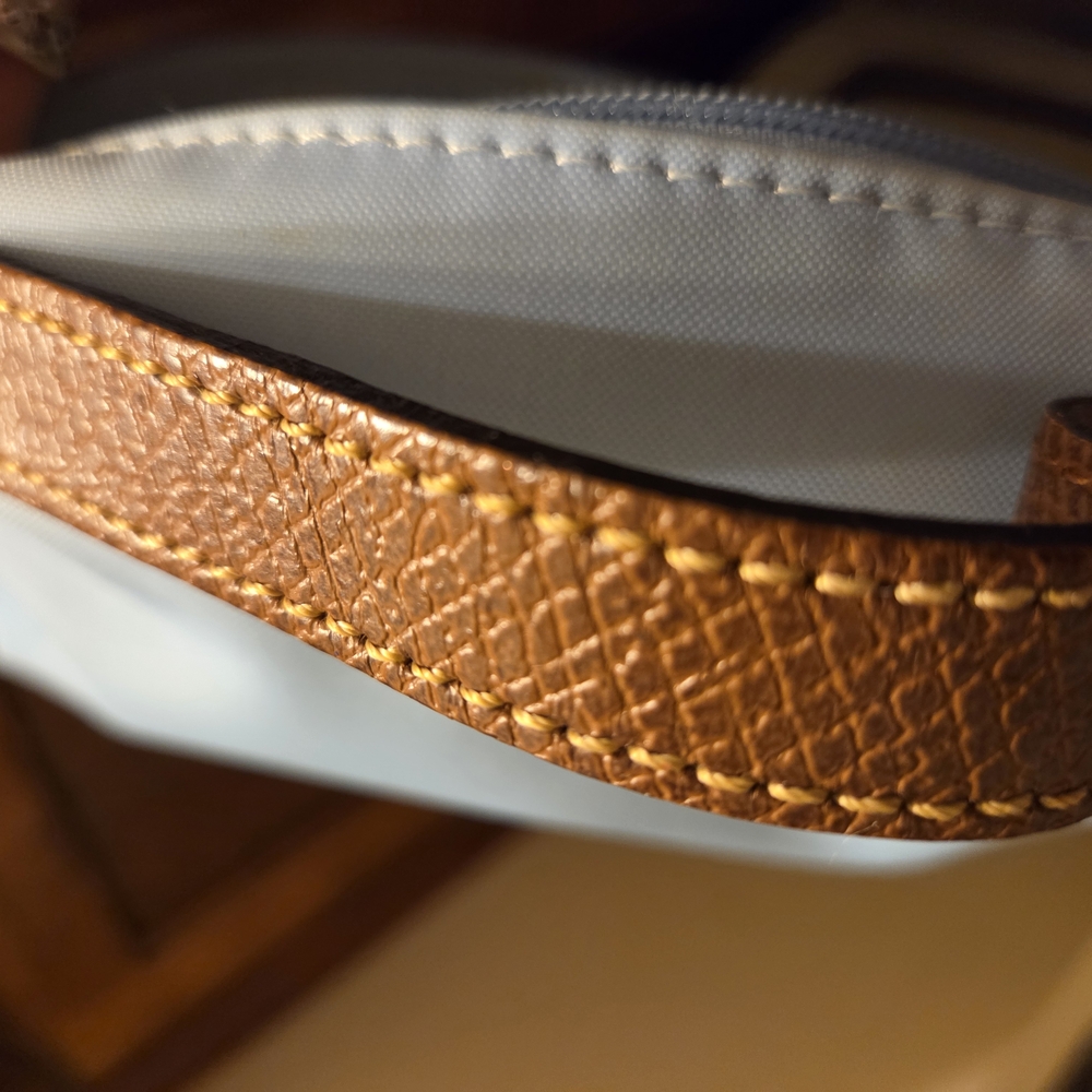 EUC Longchamp Sky Blue Tote with Brown Leather and Gold Details - Picture 4 of 7